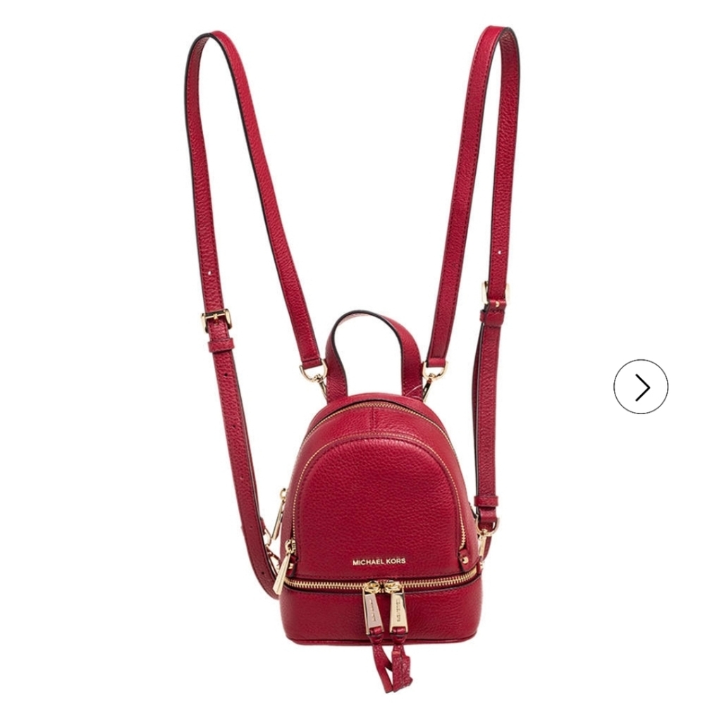 New Michael Kors Rhea Zip Mini Perforated Leather Backpack in Bright Red. - Picture 5 of 16